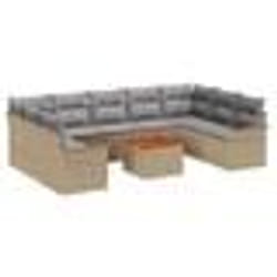 vidaXL Ensemble de Canapé de Jardin 10 pièces avec Coussins Beige Poly Rattan Acacia