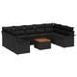 vidaXL Ensemble de 10 pièces de sofa de jardin avec coussins Noir Poly Rotin Acacia