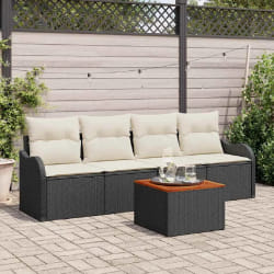 Ensemble de Canapés de Jardin en 5 Pièces avec Coussins en Rattan Poly Noir Acacia