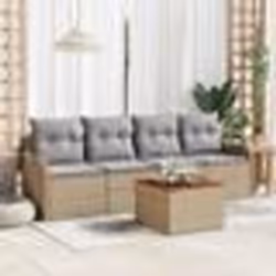 Ensemble de canapé de jardin 5 pièces avec coussins en rattan poly beige et acacia