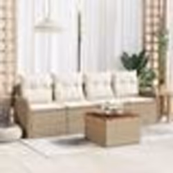 Ensemble de canapé de jardin 5 pièces avec coussins Beige Poly Rattan Acacia