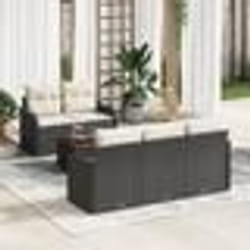 vidaXL Ensemble Canapé Jardin 6 Pièces avec Coussins Noir Poly Rattan Acacia