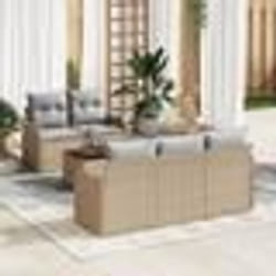 vidaXL Ensemble de 6 Canapés de Jardin avec Coussins Beige Poly Rattan Acacia