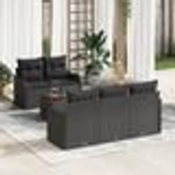 Ensemble de canapé de jardin de 6 pièces avec coussins noir poly rattan acacia