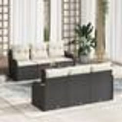 Ensemble de Canapé de Jardin 7 Pièces avec Coussins Rattan Poly Noir