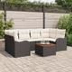 Canapés de Jardin de 7 Pièces avec Coussins Noir Rattan Poly Acacia