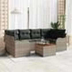Ensemble de canapé de jardin 7 pièces avec coussins gris poly rotin acacia