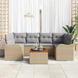 Ensemble de canapés de jardin 7 pièces avec coussins Beige Poly Rotin Acacia