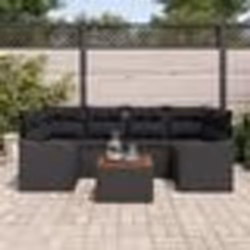 Ensemble de canapé de jardin 7 pièces vidaXL avec coussins Noir Poly Rattan Acacia