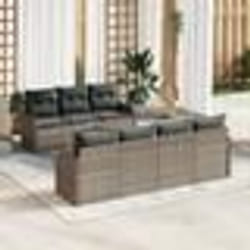 Ensemble de Canapé de Jardin de 8 Pièces avec Coussins Gris Poly Rotin Acacia