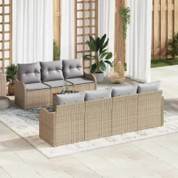 Ensemble de Canapé de Jardin 8 Pièces avec Coussins Beige en Rattan Poly Acacia