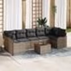 Ensemble de Canapés de Jardin 8 Pièces avec Coussins Gris Poly Rattan Acacia