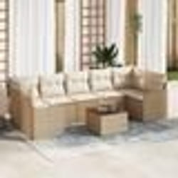 Ensemble de Canapés de Jardin de 8 pièces avec Coussins Beige Poly Rattan Acacia