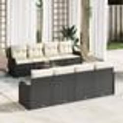 Canapé de jardin 9 pièces avec coussins Noir Poly Rattan Acacia