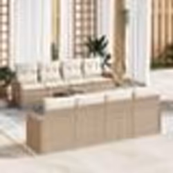 Ensemble de Canapé de Jardin 9 pièces avec Coussins Beige Rattan Poly Acacia