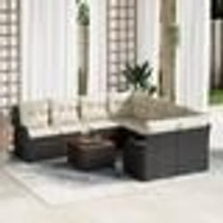 Set de Sofa de Jardin Modulaire de 9 Pièces avec Coussins Noir Poly Rattan Acacia