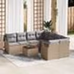 Ensemble de canapé de jardin vidaXL 9 pièces avec coussins Beige Poly Rotin Acacia