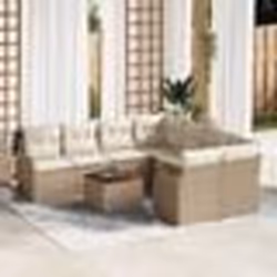 Ensemble de Canapés de Jardin 9 pièces vidaXL avec Coussins Beige Poly Rattan Acacia