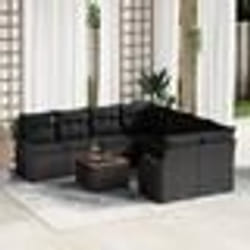 Set de Canapé de Jardin 9 Pièces vidaXL avec Coussins en Rattan Noir