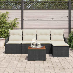 Ensemble de Canapé de Jardin 6 Pièces avec Coussins Noir Rattan Synthétique Acacia