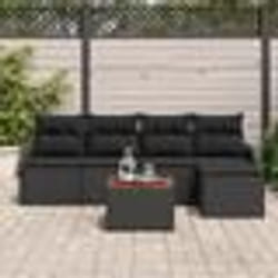 Ensemble de canapé de jardin 6 pièces avec coussins noir rotin synthétique acacia