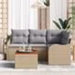 Ensemble de Canapés de Jardin 5 Pièces avec Coussins Beige en Poly Rattan Acacia