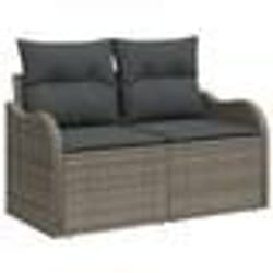 Ensemble de Canapé de Jardin 6 Pièces avec Coussins Gris Rotin Poly Acacia