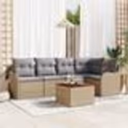 Ensemble de Sofa de Jardin 6 Pièces avec Oreillers Beige Rattan Poly Acacia