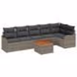 Ensemble de Canapé de Jardin 7 Pièces avec Coussins Gris Poly Rattan Acacia