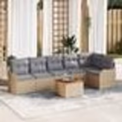 Ensemble de Sofa de Jardin vidaXL 7 Pièces avec Coussins Beige Poly Rattan Acacia