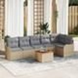 Ensemble de Sofa de Jardin vidaXL 7 Pièces avec Coussins Beige Poly Rattan Acacia
