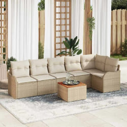 vidaXL Ensemble de canapé de jardin 7 pcs Beige Poly rotin