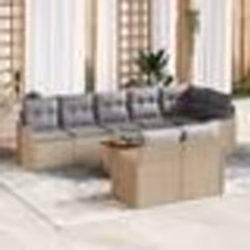 Ensemble de canapé de jardin 9 pièces avec coussins beige en rotin synthétique