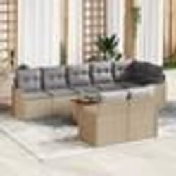 Ensemble de canapé de jardin 9 pièces avec coussins beige en rotin synthétique