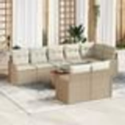 vidaXL Ensemble de Canapé de Jardin 9 Pièces avec Coussins Beige Poly Rotin Acacia