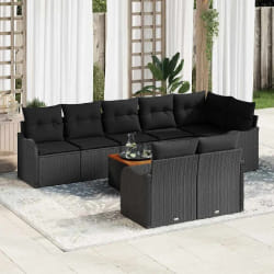 vidaXL Ensemble de canapé de jardin 9 pcs Noir Poly rotin