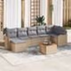 Ensemble canapé de jardin 8 pièces avec coussins Beige Poly Rotin Acacia