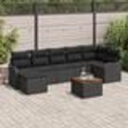 Ensemble de Sofa de Jardin 8 Pièces avec Coussins Noir Poly Rattan Acacia