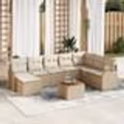 Ensemble de Canapés de Jardin de 9 Pièces avec Coussins Beige Poly Rattan Acacia