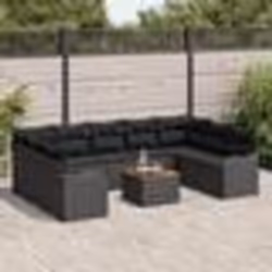 Canapé de jardin 10 pièces avec coussins en poly rotin noir