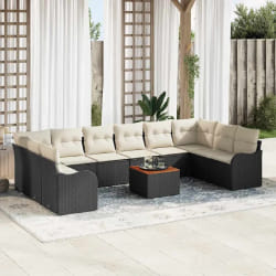 Set de canapé de jardin 11 pièces vidaXL avec coussins noir poly rattan acacia