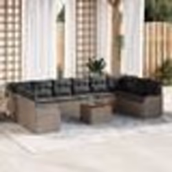 Canapé de jardin 11 pièces avec coussins gris en poly rattan et acacia