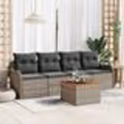 vidaXL Ensemble de Canapé de Jardin de 5 Pièces avec Coussins Gris Poly Rattan Acacia