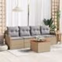 vidaXL Ensemble Canapé de Jardin 5 Pièces avec Coussins Beige Poly Rattan Acacia