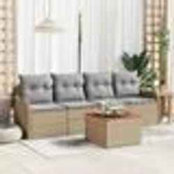 vidaXL Ensemble Canapé de Jardin 5 Pièces avec Coussins Beige Poly Rattan Acacia