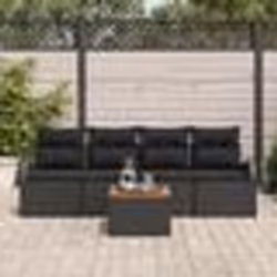 vidaXL Ensemble de Canapés de Jardin 5 Pièces avec Coussins Noir Poly Rattan Acacia