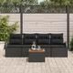 vidaXL Ensemble de Canapés de Jardin 5 Pièces avec Coussins Noir Poly Rattan Acacia