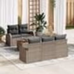 vidaXL Ensemble de canapé de jardin de 6 pièces avec coussins Gris Poly Rotin Acacia