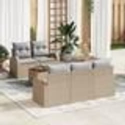 vidaXL Ensemble de 6 canapés de jardin avec coussins Beige Poly Rattan Acacia