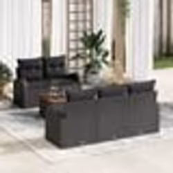 vidaXL Ensemble de canapé de jardin 6 pièces avec coussins noir poly rattan acacia